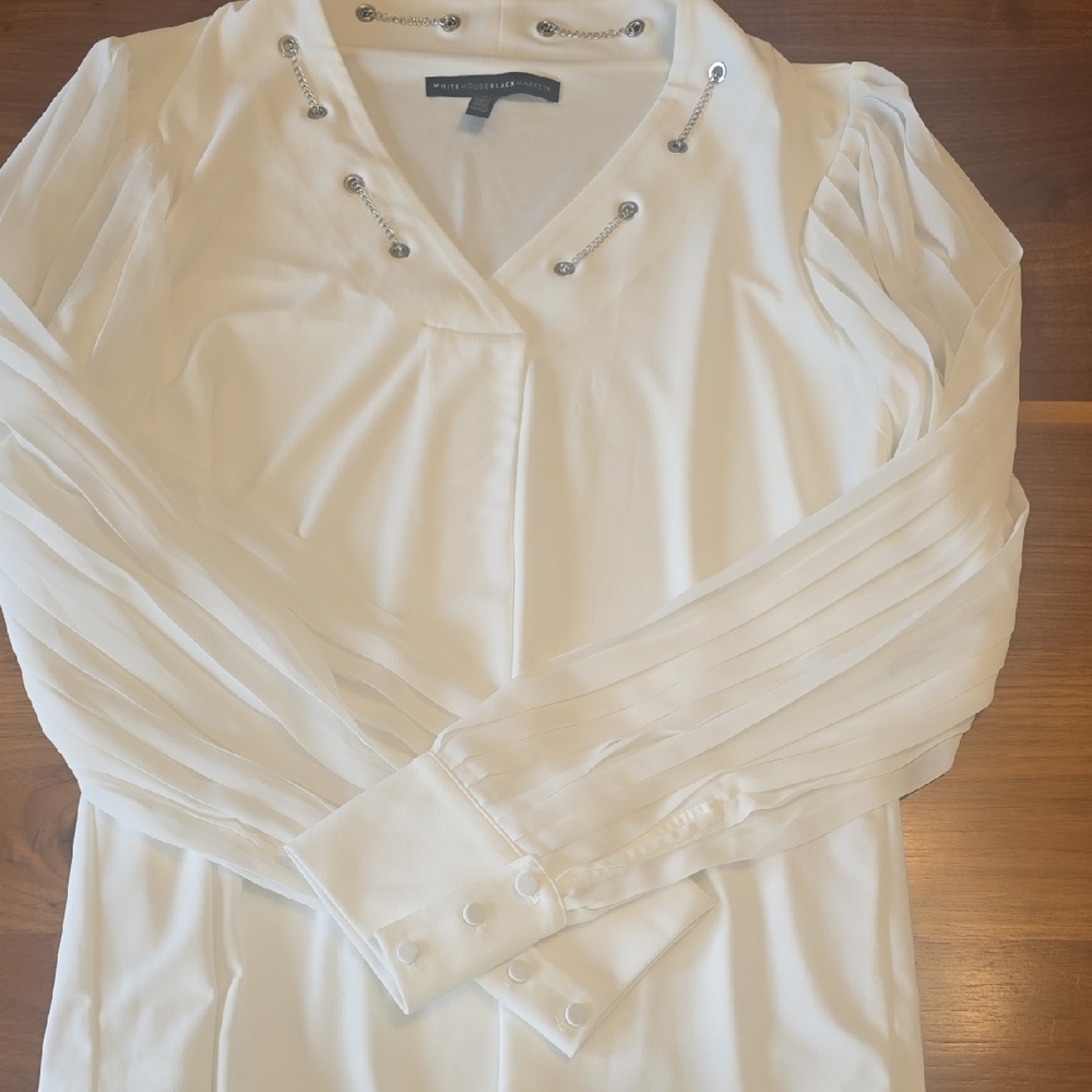 White House Black Market Ivory Blouse with Metallic Accents